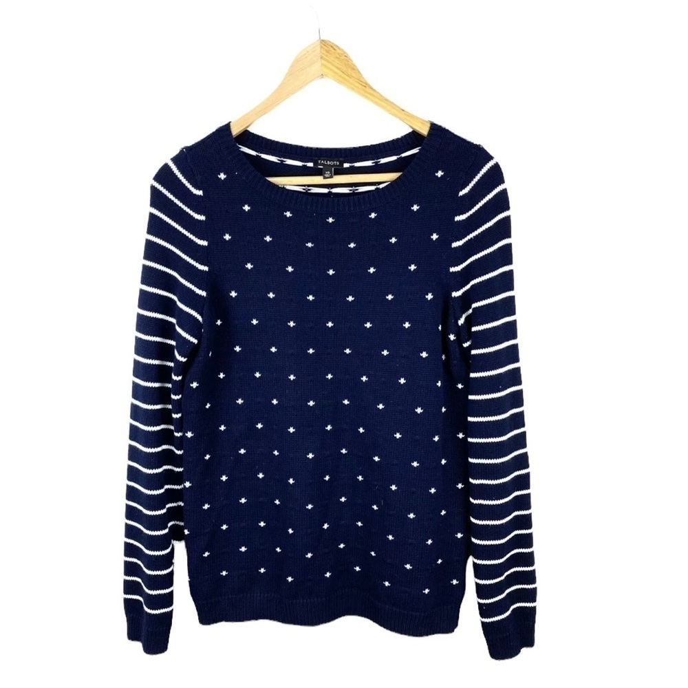 Talbots Knit Nautical Sweater Navy Blue White Size XS Long Sleeves Striped - Picture 2 of 9